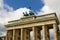 Detail of Brandenburg Gate Quadriga in Berlin, Germany Pariser Platz sunny day