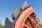 Detail bucket wheel digging excavator open pit coal mines Germany