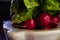 Detail of a bunch of radishes