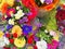 Detail of bundle of colorful bouquets.