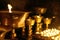 Detail of burning candles in buddhist monastery