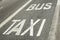 Detail of bus and taxi`s exclusive road in Barcelona, Spain
