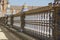 Detail of a ceramic decorated railing handrail in Sevilla Seville in Southern Spain in front of the famous Plaza de Espana