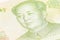 Detail of the Chinese 1 yuan money bill. Chairman Mao Mao Zedong portrait 1 Chinese paper currency Yuan renminbi bill