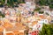 Detail cityscape view of beautiful colorful houses in Amalfi, Italy
