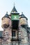 Detail of the clock atop Canongate Tolbooth building in Edinburgh, Scotland