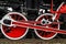 Detail and close up of huge wheels at one old german steam locomotive