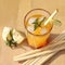 Detail of coctail with bamboo reed straws