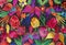 Detail of a colorful fabric from Chiapas, Mexico. Entirely handmade designs of flowers and birds of various colors