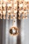 Detail of a crystal chandelier that shines light