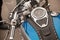 Detail of a custom motorbike. Focus on the speedometer. Vintage motorcycle detail