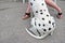 The detail of the Dalmatian dog back and legs girls