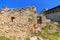 Detail of destroyed ruined walls of medieval Rasnov citadel in R