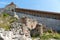 Detail of destroyed ruined walls of medieval Rasnov citadel in R