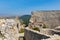 Detail of destroyed ruined walls of medieval Rasnov citadel in R