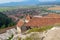 Detail of destroyed ruined walls of medieval Rasnov citadel in R