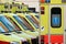Detail of emergency ambulance cars in hospital yard