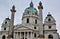 Detail of the facade of the great church of San Carlo Borromeo in Vienna, in which the two large and beautiful columns stand out.