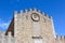 Detail of the facade of St. Nicholas Church, known also as Duomo di Taormina on a sunny day with blue sky. Sicilian city Taormina