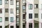 Detail facade with windows. Simple high-rise residential typical building