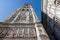 Detail of the famous giotto`s bell tower in florence, italy