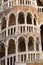 Detail of famous staircase name Bovolo located in Venice, Italy