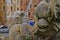 Detail of the Fountain of Pantheon in Rome, Italy