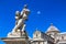 Detail of the Fountain Putti Fountain and the Duomo Santa Maria Assunta at Piazza dei Miracoli square in Pisa, Tuscany, Italy