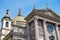 Detail of four sculptures located on the facade and roof of the Basilica of Mary Help of Christians.