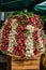 Detail of fresh white and red radish in farmers market.Edible root vegetable. Healthy diet eating. Group of crunchy ripe radishes.