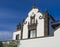Detail of front facade of white Marian sanctuary of Nossa Senhora da Paz, Our Lady Of Peace Chapel, beautiful small