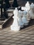 Detail gigantic chess outdoors on a sunny day