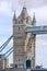 Detail of girders and tower on Tower Bridge from the South Bank. London