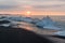 Detail of glacial fragments of ice at Jokulsarlon glacier black