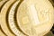 Detail of a gold Litecoin cryptocurrency coin