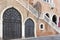 Detail of Gothic arches in Venetian architecture at Rialto Market, Venice, Veneto, Italy