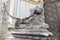 Detail of granite lion with iron chain in the door of The Cathedral of the Saviour Catedral de Cristo Salvador, Catholic church