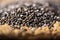 Detail of group of raw chia seeds on a table