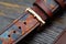 detail of a handmade leather watch strap