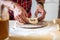 Detail of hands of men rolling the dough. Preparation for baking of traditional czech pastry. Homemade fresh food