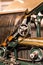 Detail of a historic machine. manchester science and industry museum rust vintage old gear belt sharp focus indoor space for