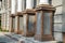 Detail of a house facade. Granite columns as decorative elements of the building