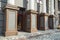 Detail of a house facade. Granite columns as decorative elements of the building