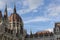 Detail image of the hungarian Parliament in Budapest. Blue sky with clouds