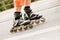 Detail of inline skates in motion