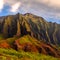 Detail landscape view of Na Pali rugged weathered cliffs, Kauai, Hawaii