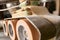 Detail of machinery wheels in a woodworker workshop