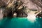 Detail of the marble cathedral in lake General Carrera with blue