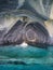 Detail of the marble cathedral in lake General Carrera with blue water, Patagonia of Chile. Carretera Austral