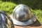 Detail of a medieval silvered helmet